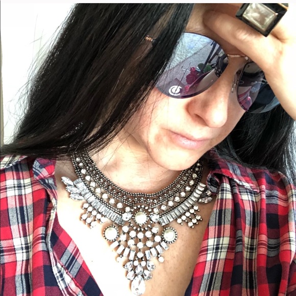 Statement Chunky Silver Necklace Rhinestones BoHo - Picture 5 of 8